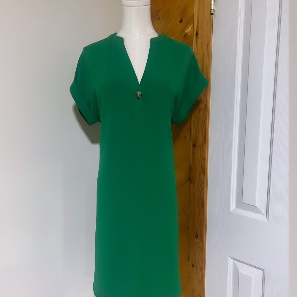 Reitmans Green Mini Dress with V-Neck
